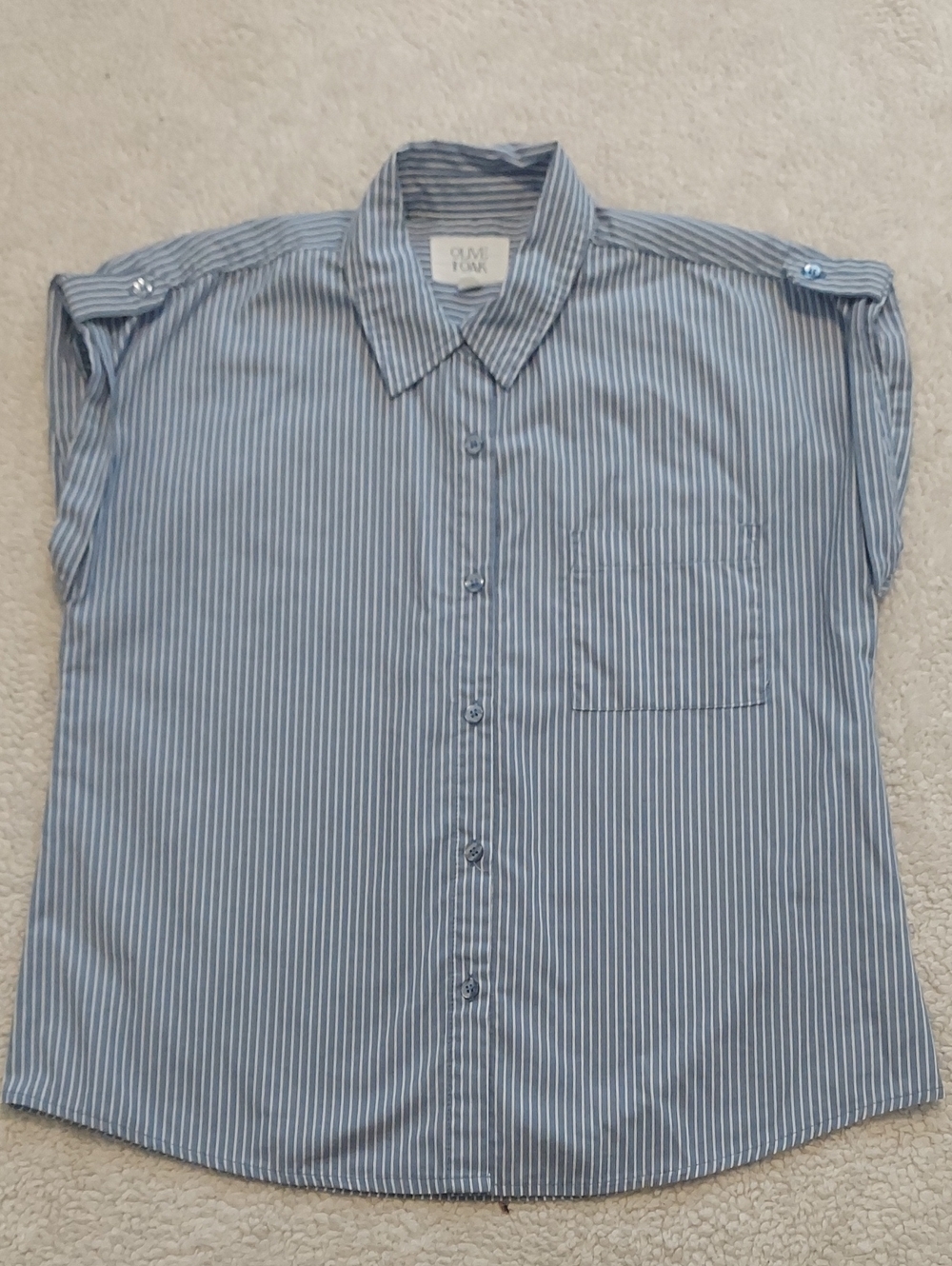 Olive & Oak Women's Blue + White Button Down Cuffed Short Sleeve Shirt Size S
